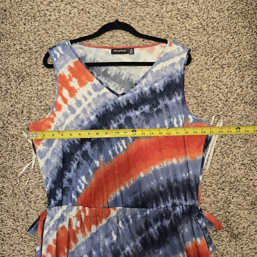 Nina Leonard Red And Blue Cinch Waist Sleeveless Maxi Dress Size 1X - Picture 10 of 15